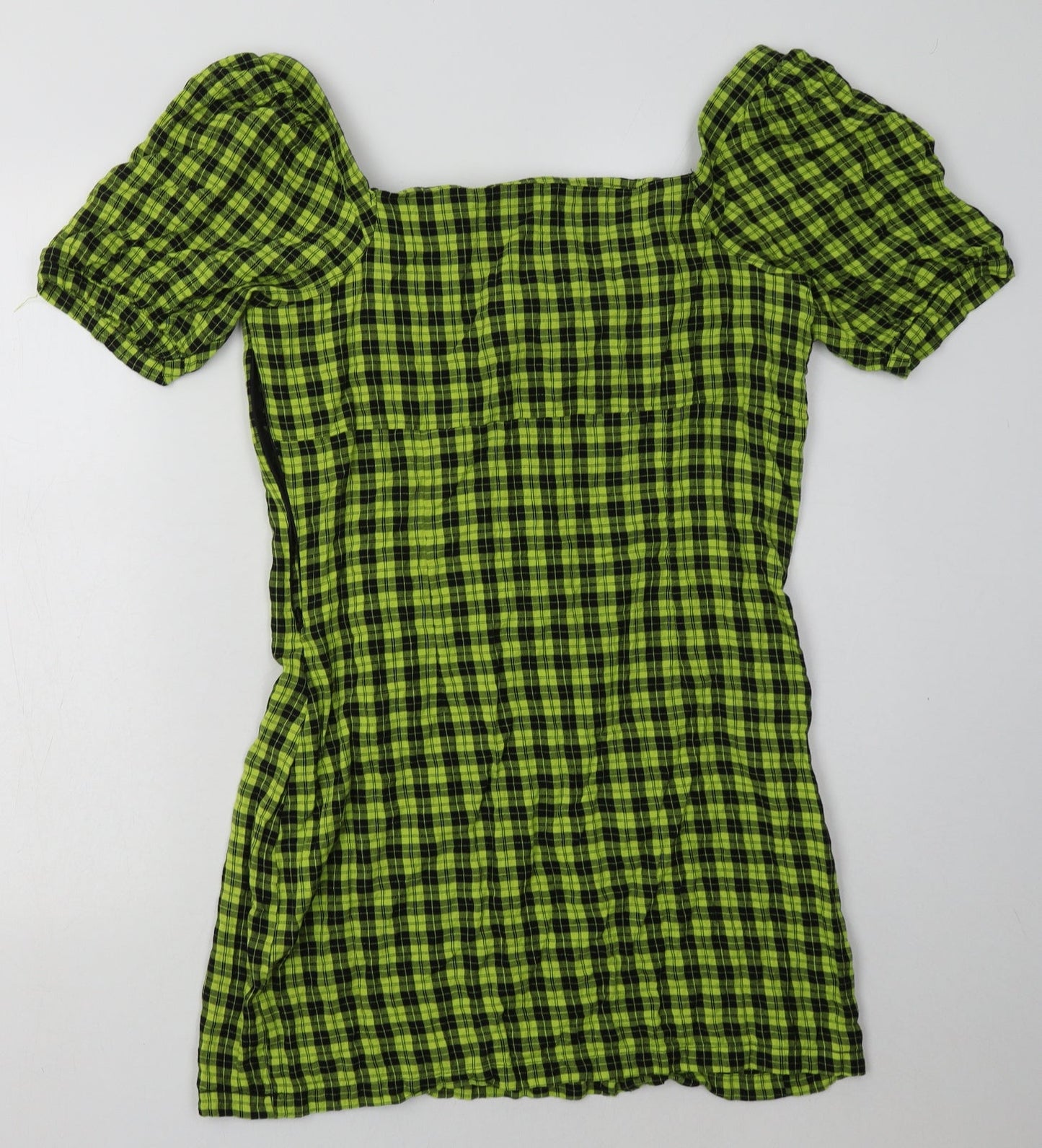 Noisy may Womens Yellow Check Cotton Bodycon  Size L  Off the Shoulder Pullover