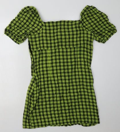 Noisy may Womens Yellow Check Cotton Bodycon  Size L  Off the Shoulder Pullover