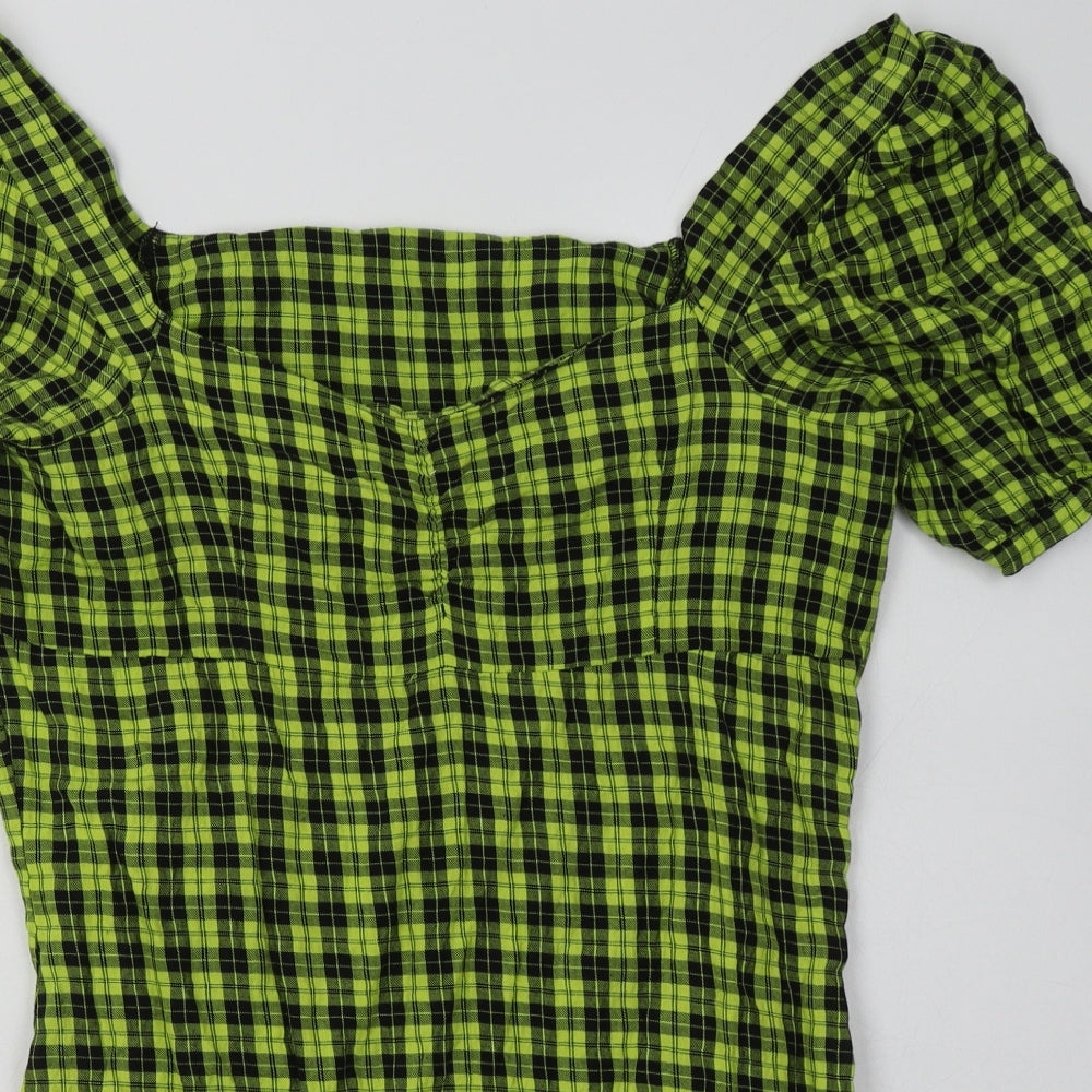 Noisy may Womens Yellow Check Cotton Bodycon  Size L  Off the Shoulder Pullover