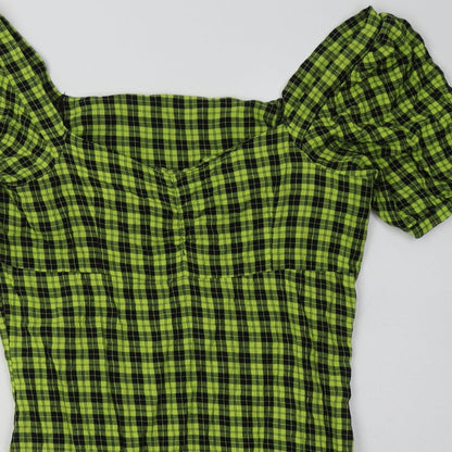 Noisy may Womens Yellow Check Cotton Bodycon  Size L  Off the Shoulder Pullover