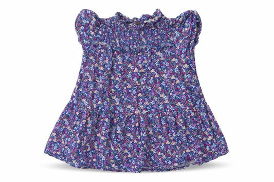 NEXT Girls Blue Floral Viscose A-Line  Size 4 Years  Crew Neck Button