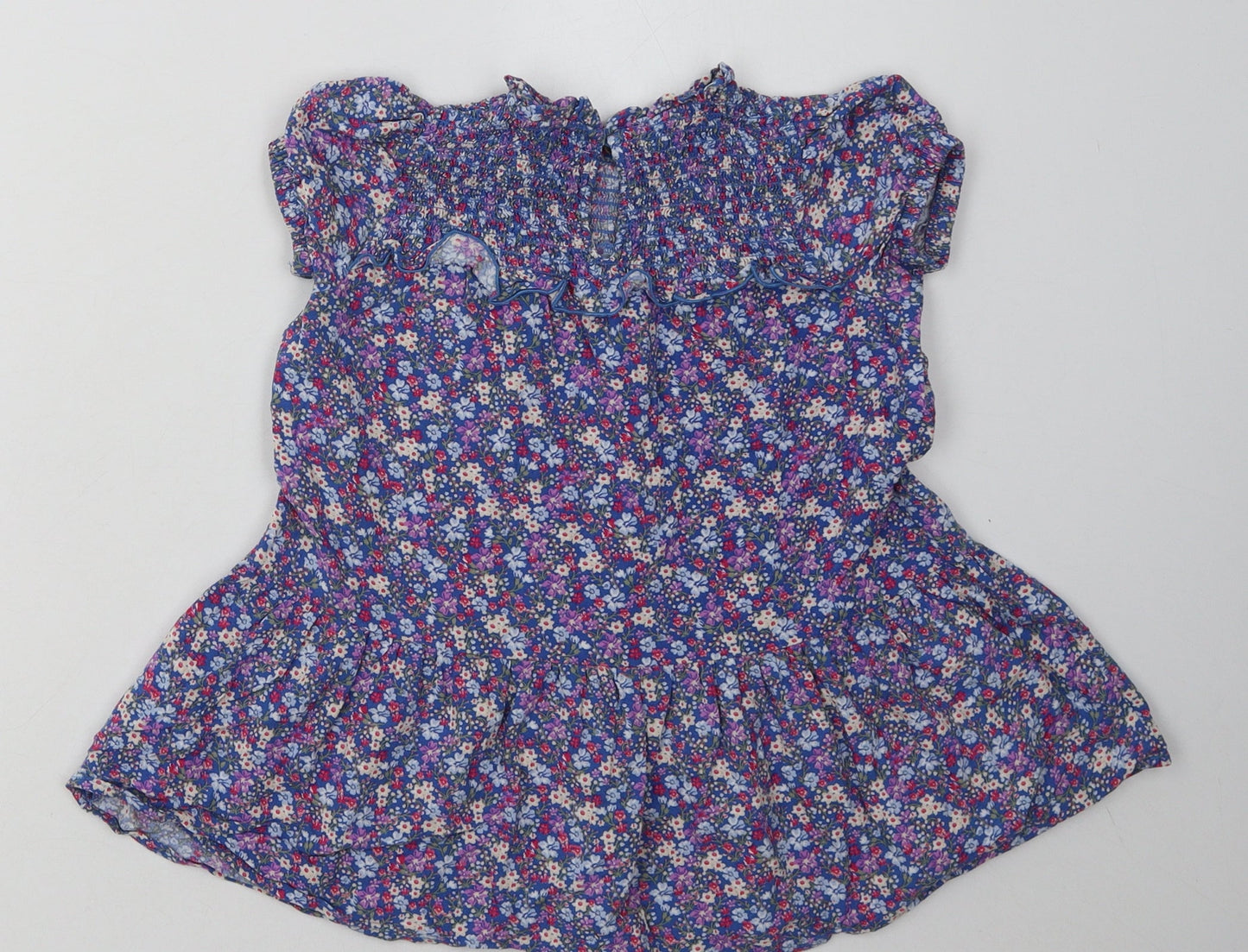 NEXT Girls Blue Floral Viscose A-Line  Size 4 Years  Crew Neck Button