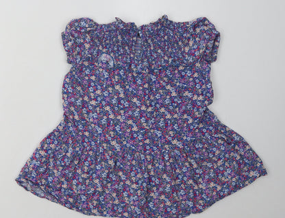 NEXT Girls Blue Floral Viscose A-Line  Size 4 Years  Crew Neck Button