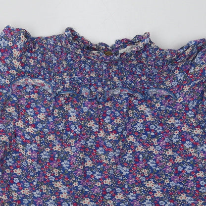 NEXT Girls Blue Floral Viscose A-Line  Size 4 Years  Crew Neck Button