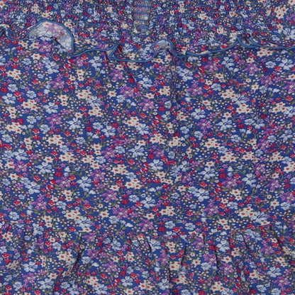 NEXT Girls Blue Floral Viscose A-Line  Size 4 Years  Crew Neck Button