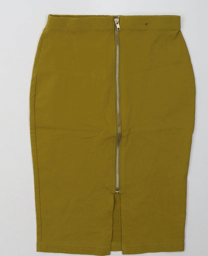 Primark Womens Yellow  Viscose A-Line Skirt Size 8   Zip