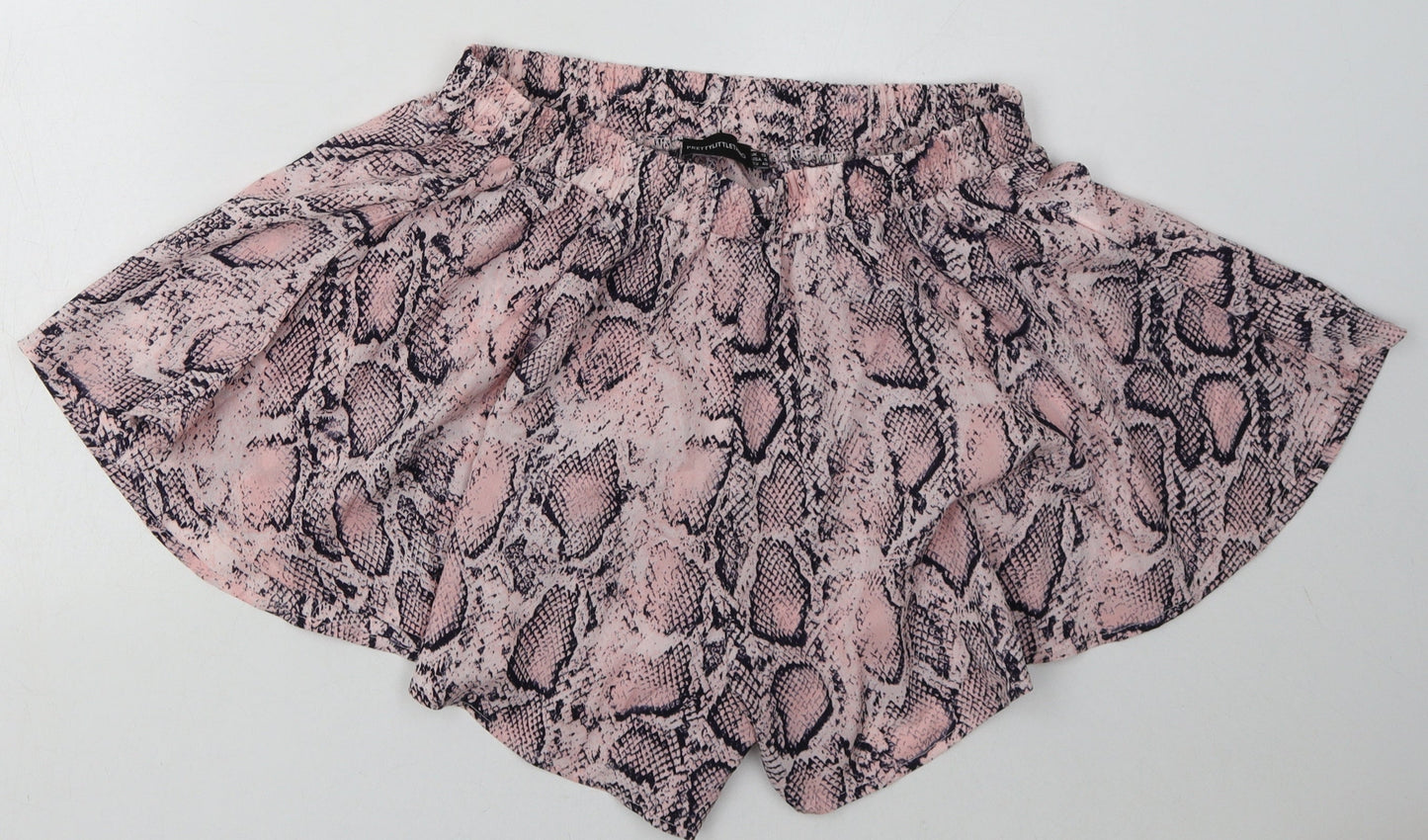 PRETTYLITTLETHING Womens Pink Animal Print Polyacrylate Fibre Paperbag Shorts Size 12  Regular