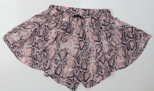 PRETTYLITTLETHING Womens Pink Animal Print Polyacrylate Fibre Paperbag Shorts Size 12  Regular