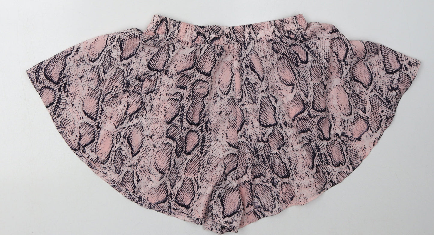 PRETTYLITTLETHING Womens Pink Animal Print Polyacrylate Fibre Paperbag Shorts Size 12  Regular