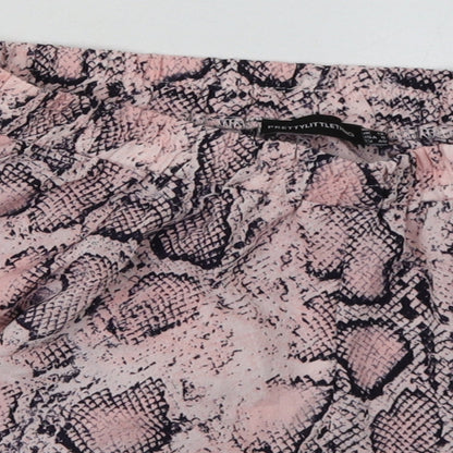PRETTYLITTLETHING Womens Pink Animal Print Polyacrylate Fibre Paperbag Shorts Size 12  Regular
