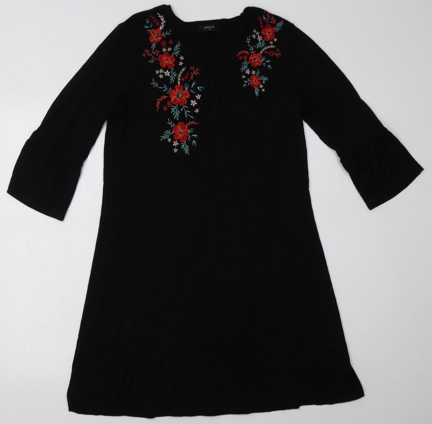 Matalan Womens Black Floral Viscose A-Line  Size 10  V-Neck Pullover