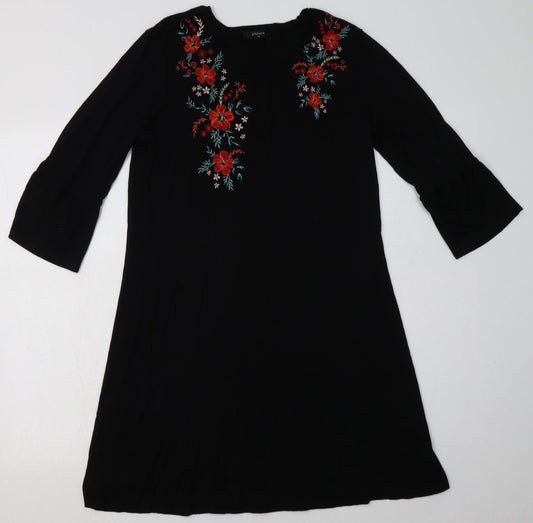 Matalan Womens Black Floral Viscose A-Line  Size 10  V-Neck Pullover