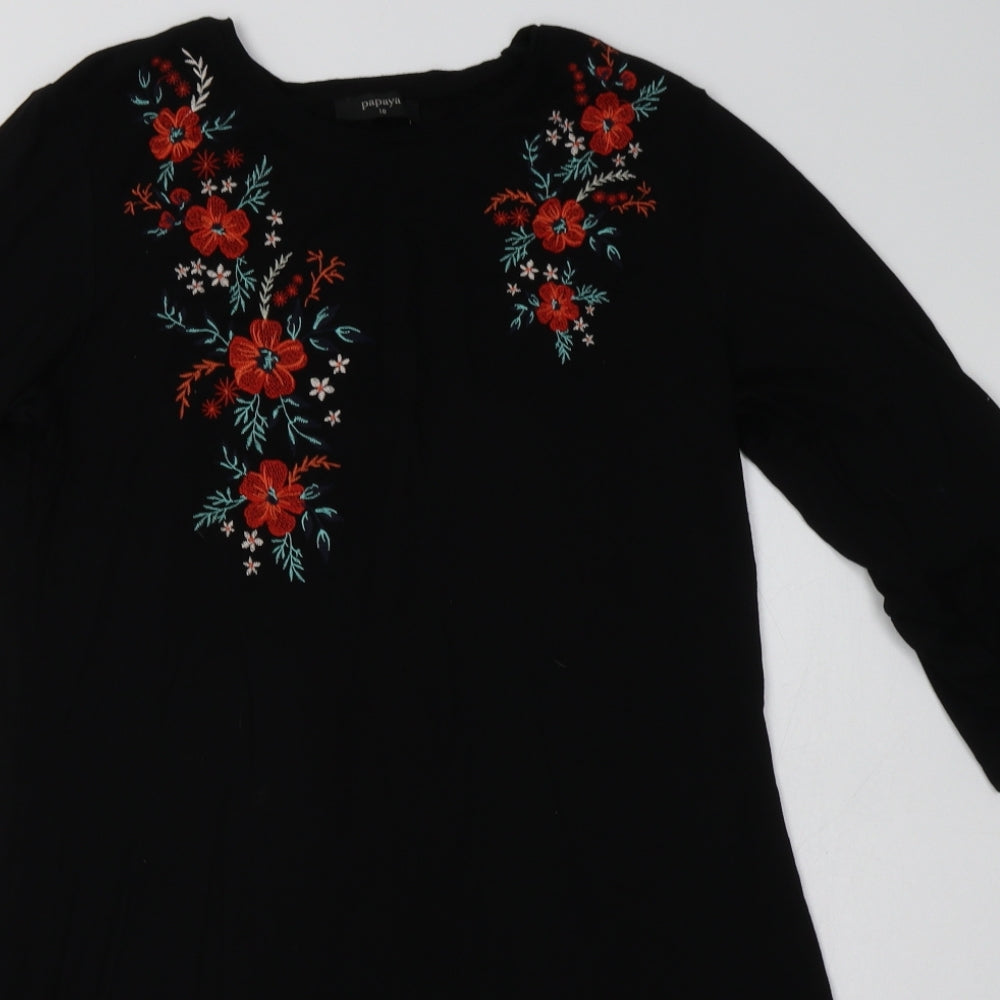 Matalan Womens Black Floral Viscose A-Line  Size 10  V-Neck Pullover