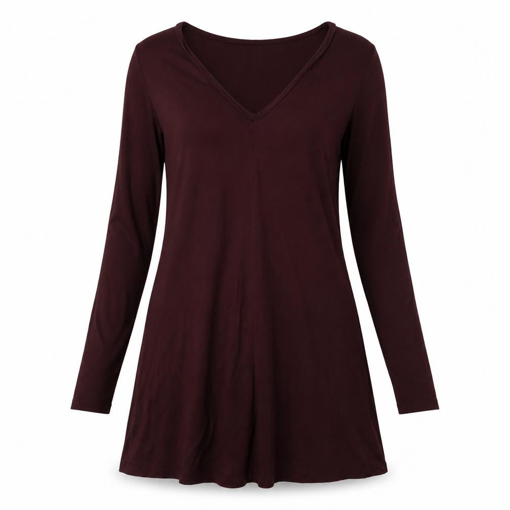 Front view of H&M women’s red viscose a-line, size S, v-neck pullover