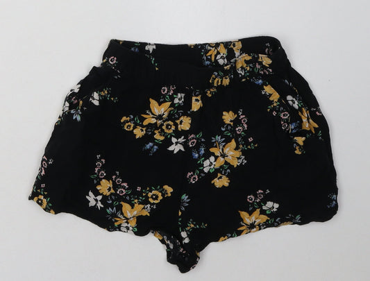 H&M Womens Black Floral Viscose Sweat Shorts Size 4 L3 in Regular