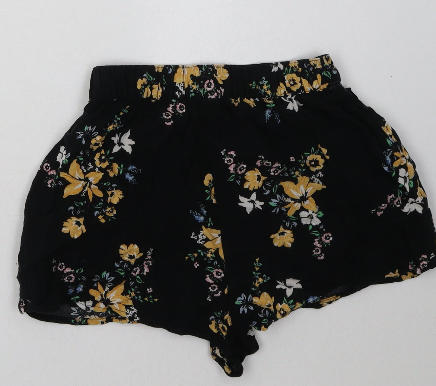H&M Womens Black Floral Viscose Sweat Shorts Size 4 L3 in Regular