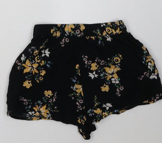 H&M Womens Black Floral Viscose Sweat Shorts Size 4 L3 in Regular