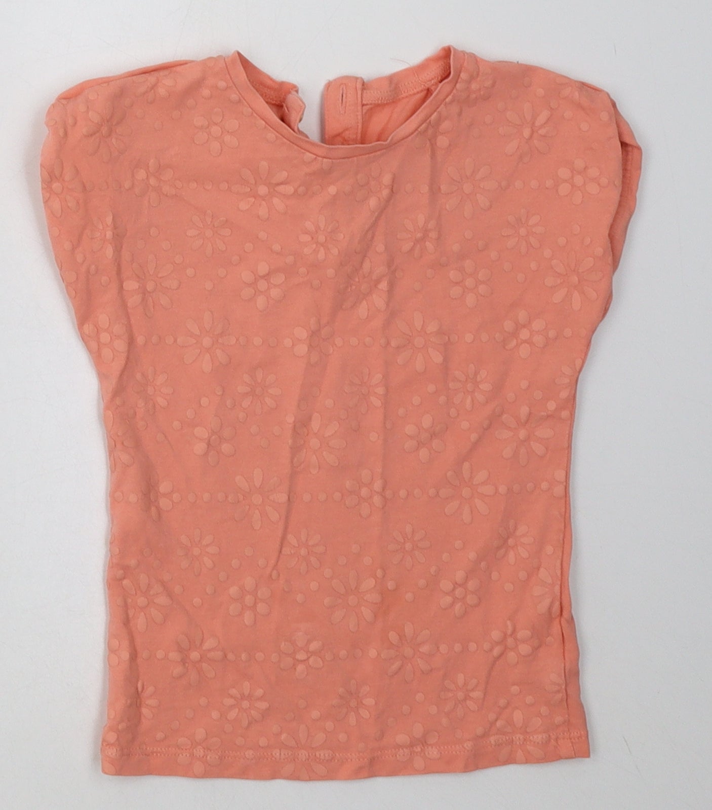 sainsburys Girls Pink Floral Cotton Basic T-Shirt Size 18-24 Months Crew Neck Button