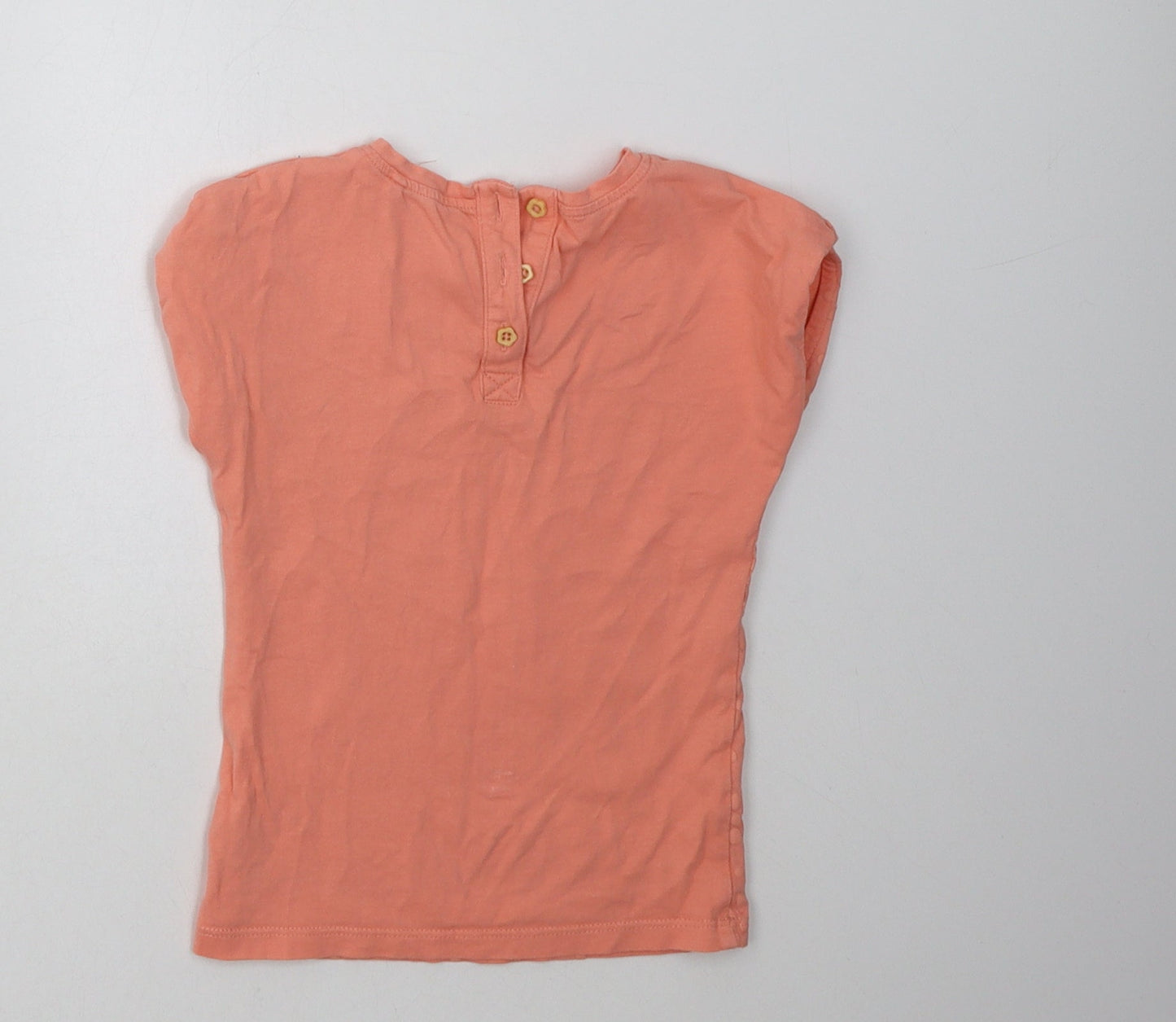sainsburys Girls Pink Floral Cotton Basic T-Shirt Size 18-24 Months Crew Neck Button