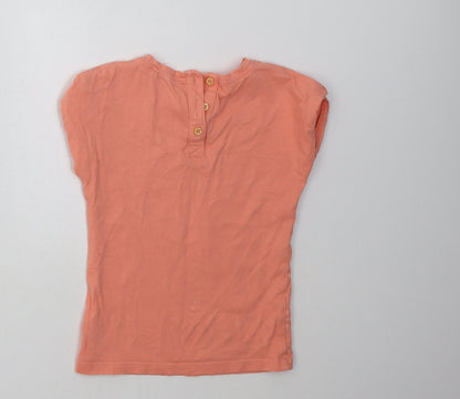 sainsburys Girls Pink Floral Cotton Basic T-Shirt Size 18-24 Months Crew Neck Button