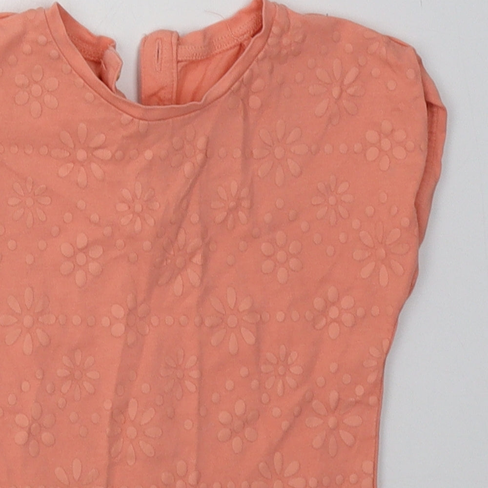 sainsburys Girls Pink Floral Cotton Basic T-Shirt Size 18-24 Months Crew Neck Button
