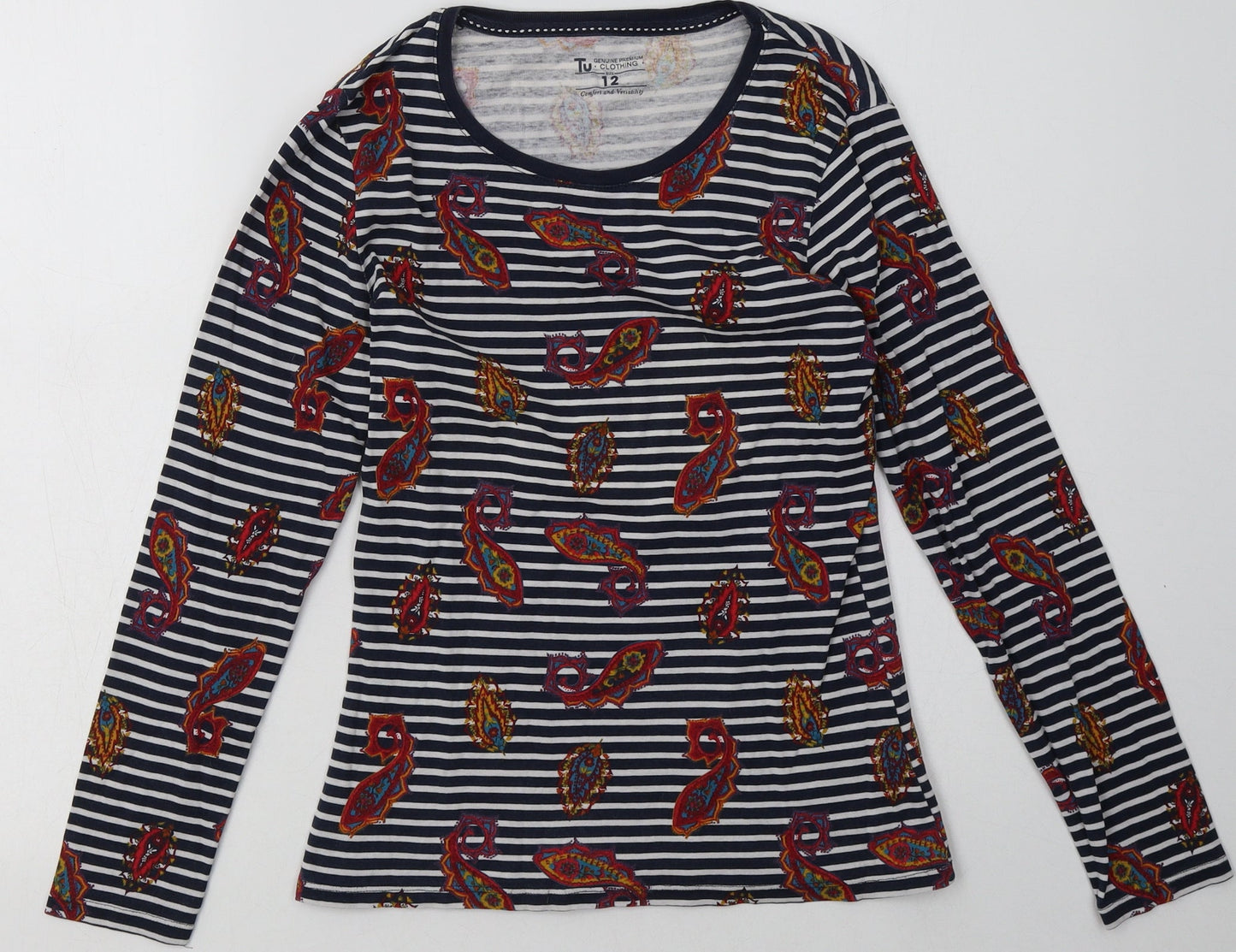 sainsburys Womens Blue Striped Cotton Pullover Sweatshirt Size 10  Pullover