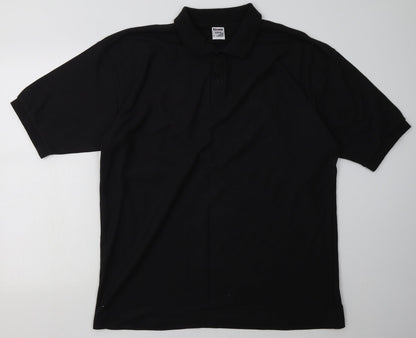 JERZEES Mens Black  Polyester  Polo Size XL Collared Button