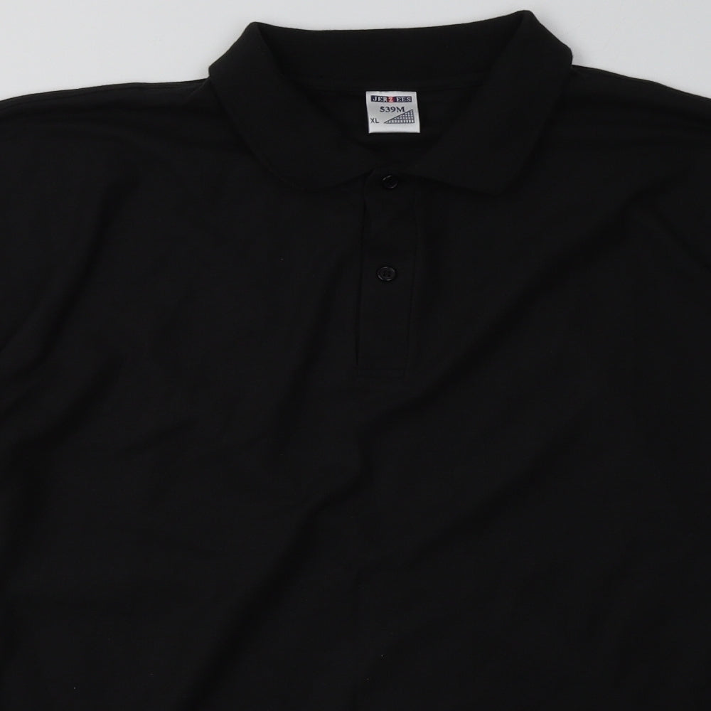 JERZEES Mens Black  Polyester  Polo Size XL Collared Button