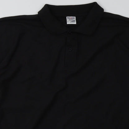 JERZEES Mens Black  Polyester  Polo Size XL Collared Button