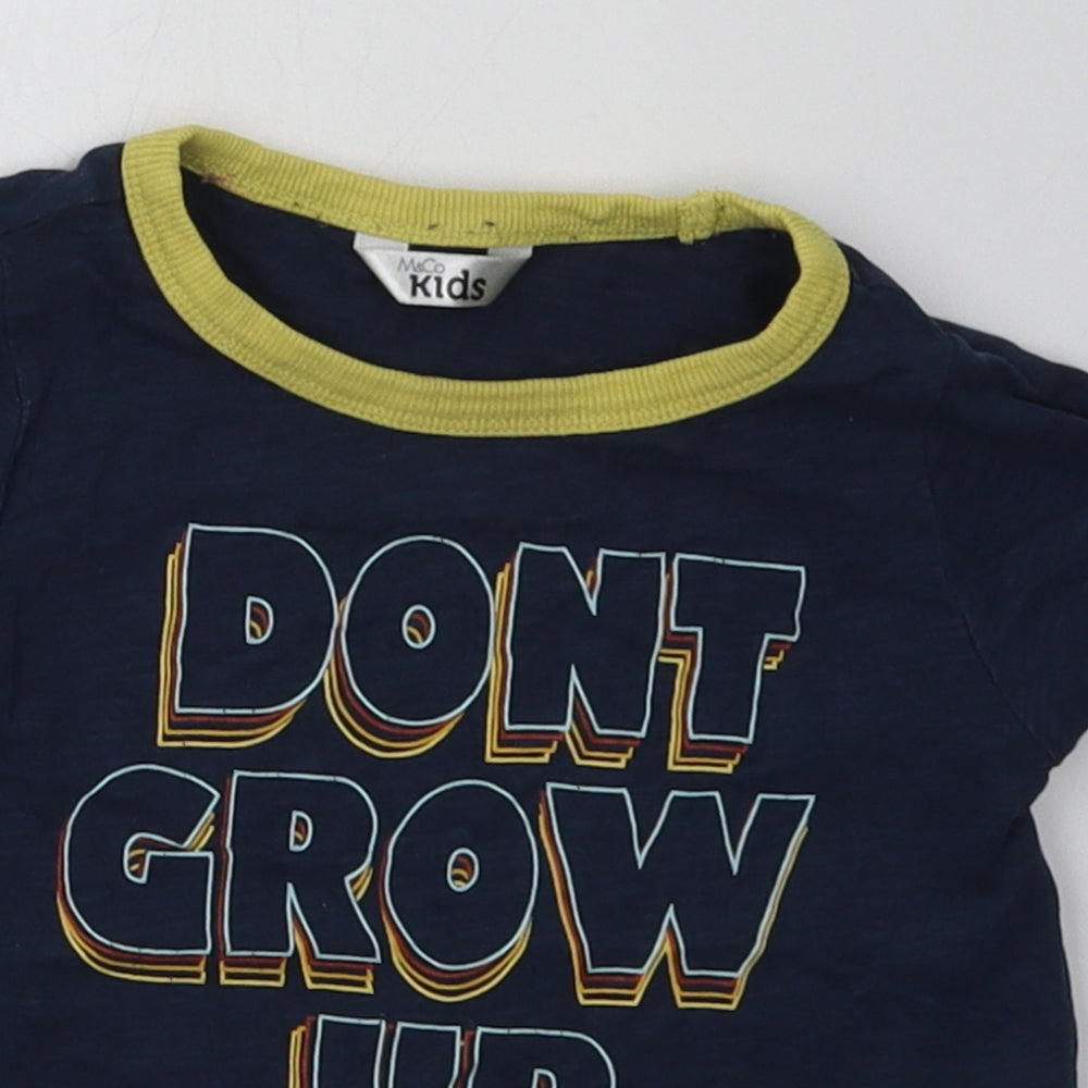 M&Co Boys Blue  Cotton Basic T-Shirt Size 18-24 Months Crew Neck Pullover - dont grow up its a trap