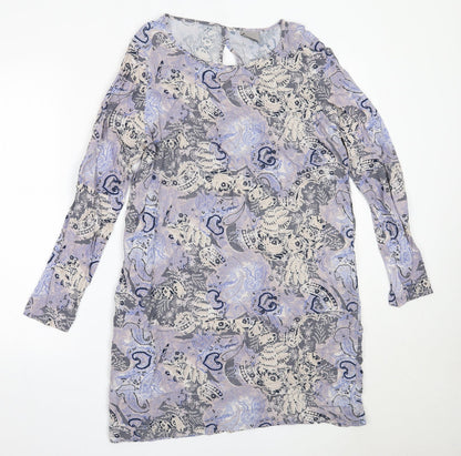 Vera Moda Womens Purple Geometric Viscose Shift  Size L  Round Neck