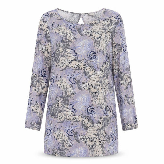 Front view of Vera Moda women’s purple geometric viscose shift, size L, round neck