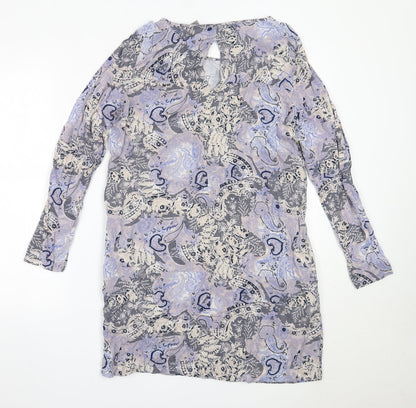 Vera Moda Womens Purple Geometric Viscose Shift  Size L  Round Neck