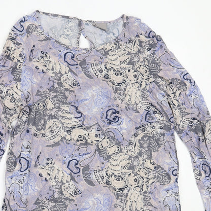 Vera Moda Womens Purple Geometric Viscose Shift  Size L  Round Neck