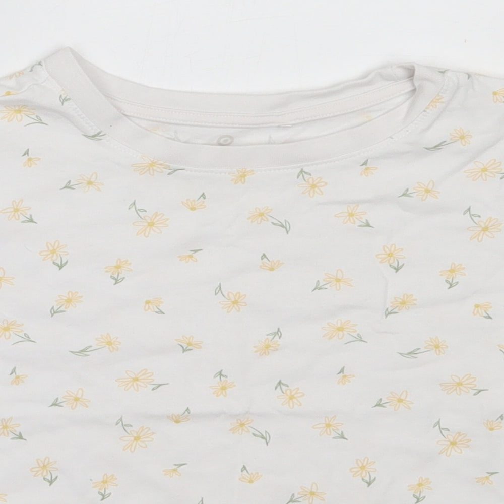 Preworn Girls White Floral Cotton Basic T-Shirt Size 8 Years Round Neck