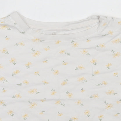 Preworn Girls White Floral Cotton Basic T-Shirt Size 8 Years Round Neck