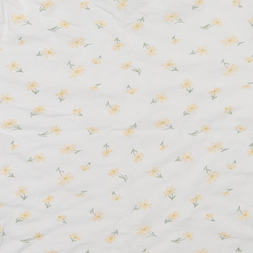 Preworn Girls White Floral Cotton Basic T-Shirt Size 8 Years Round Neck