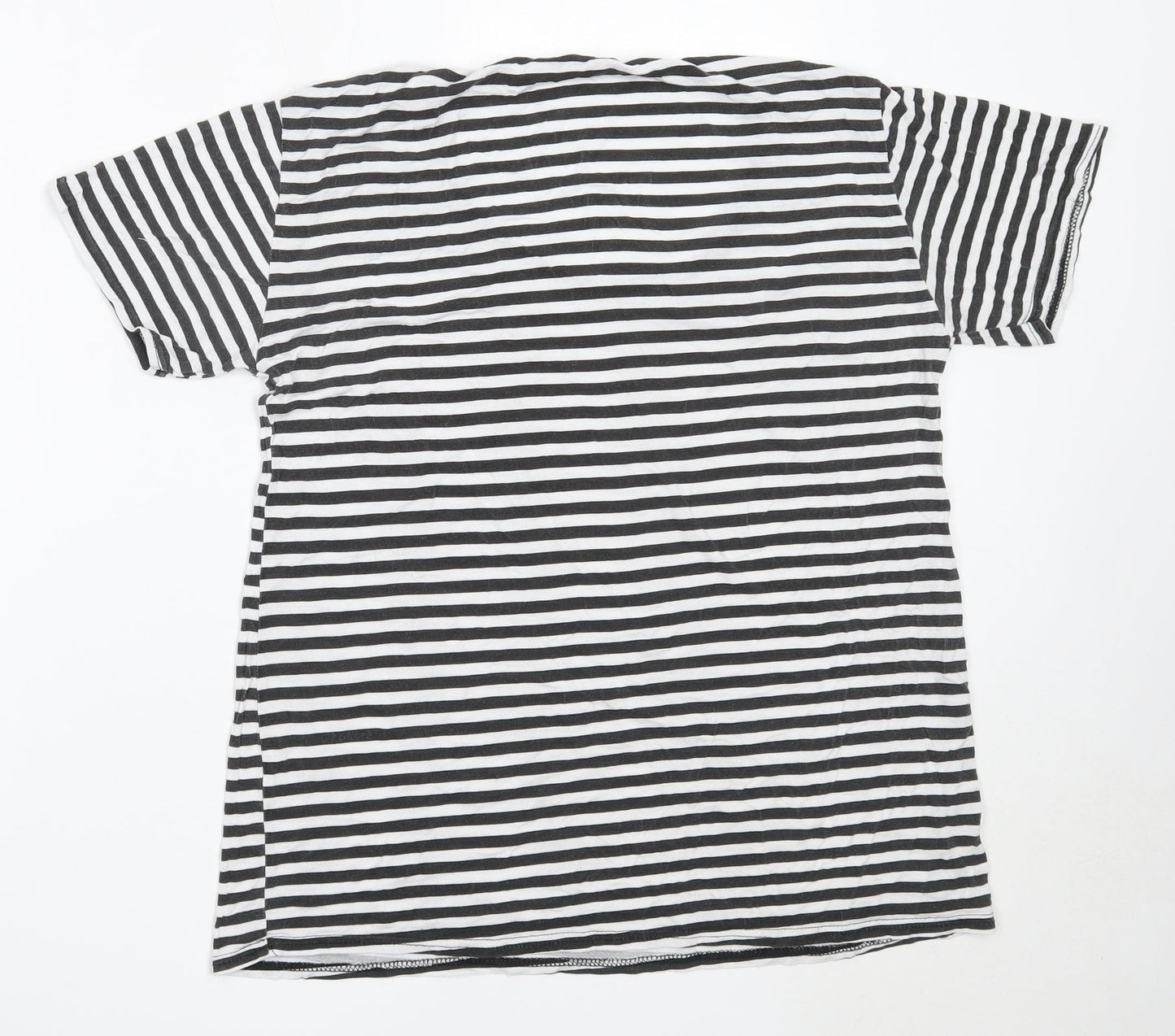 Boohoo Womens Black Striped Viscose Basic T-Shirt Size 12 Round Neck