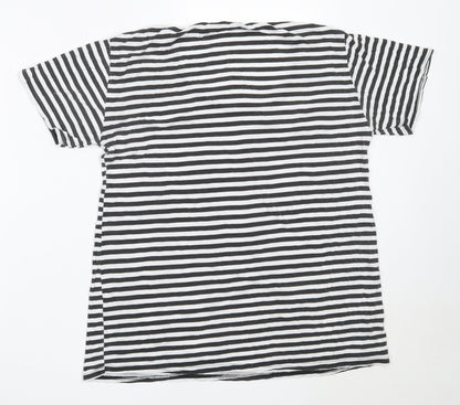 Boohoo Womens Black Striped Viscose Basic T-Shirt Size 12 Round Neck
