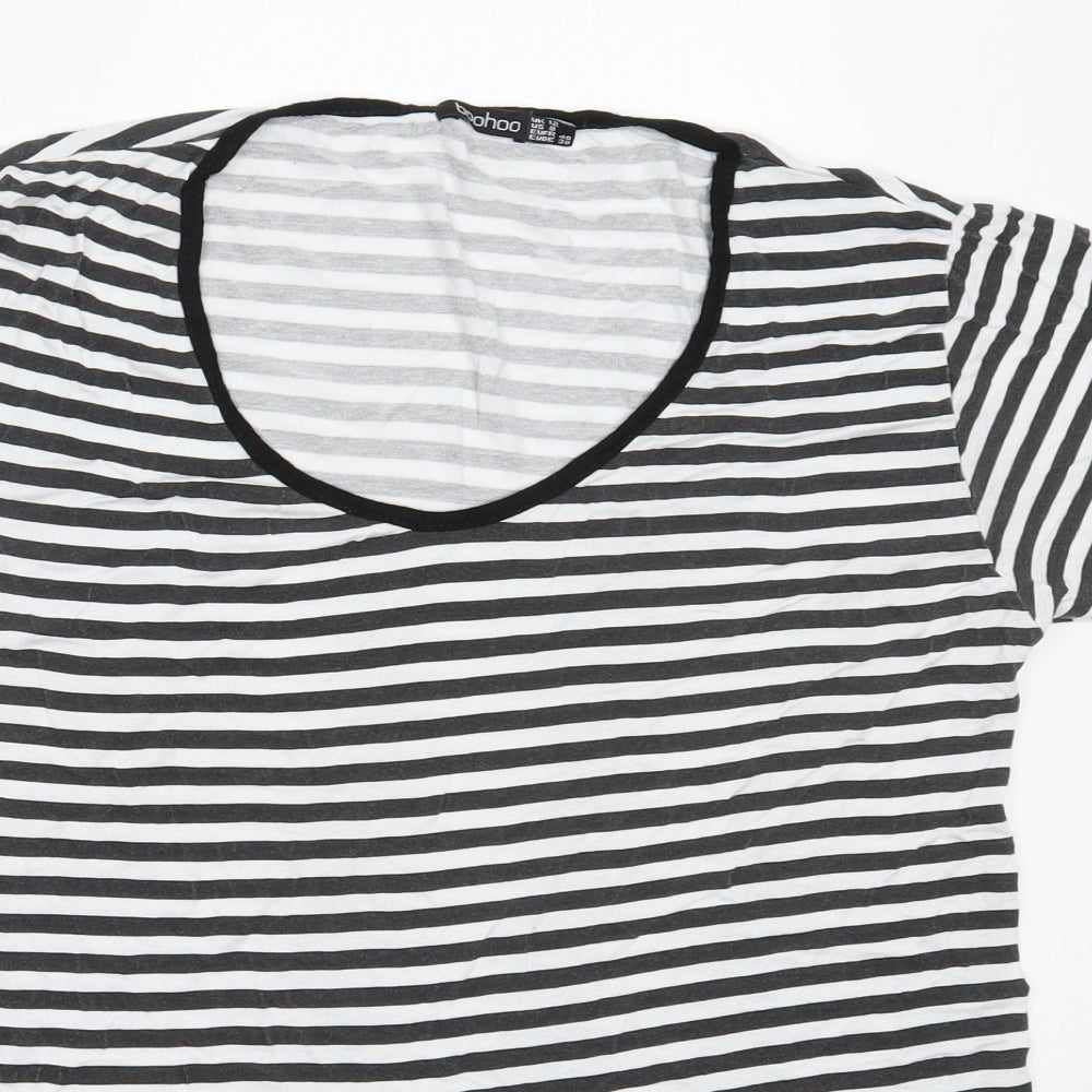 Boohoo Womens Black Striped Viscose Basic T-Shirt Size 12 Round Neck