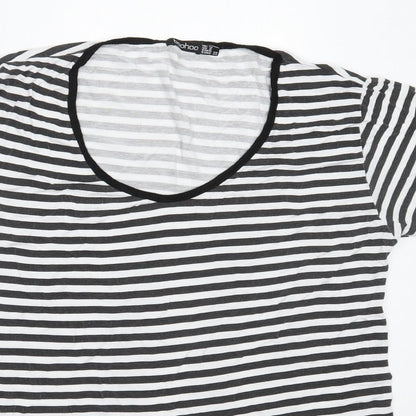Boohoo Womens Black Striped Viscose Basic T-Shirt Size 12 Round Neck