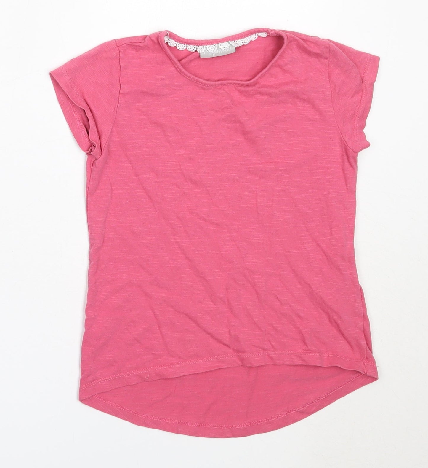 Matalan Girls Pink  Cotton Basic T-Shirt Size 7 Years Round Neck