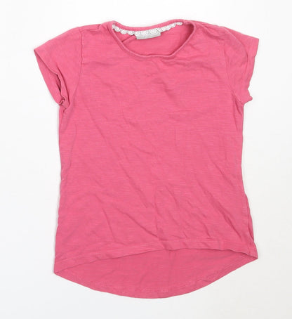 Matalan Girls Pink  Cotton Basic T-Shirt Size 7 Years Round Neck