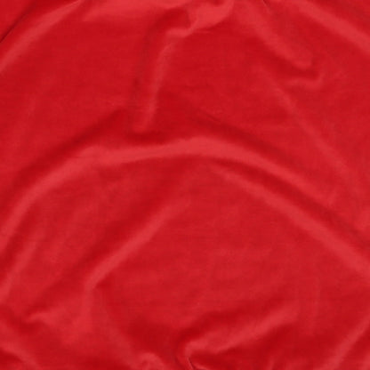 Brand and care label for QED London women’s red polyester pullover sweatshirt, size L