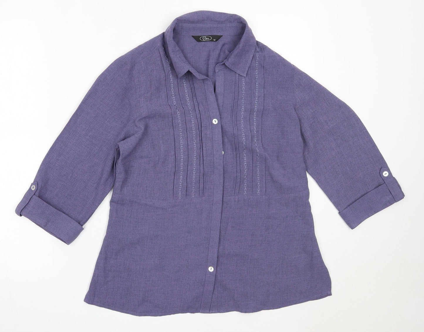 Womens UK Size 12 BM Purple Basic Button-Up
