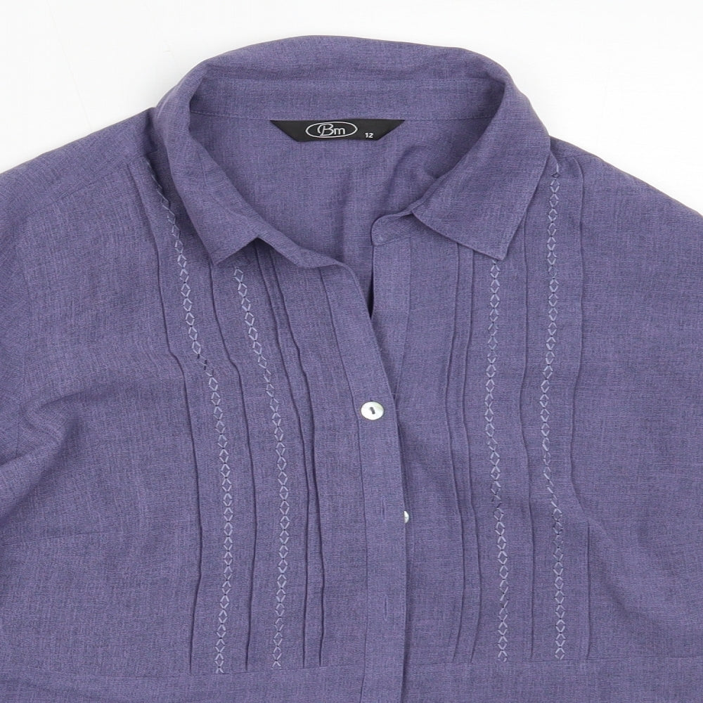 Womens UK Size 12 BM Purple Basic Button-Up
