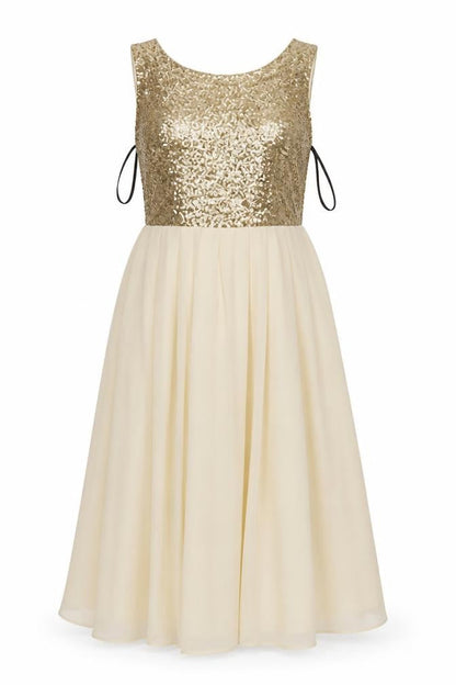 TFNC Womens Gold  Polyester Fit & Flare  Size XS  Round Neck