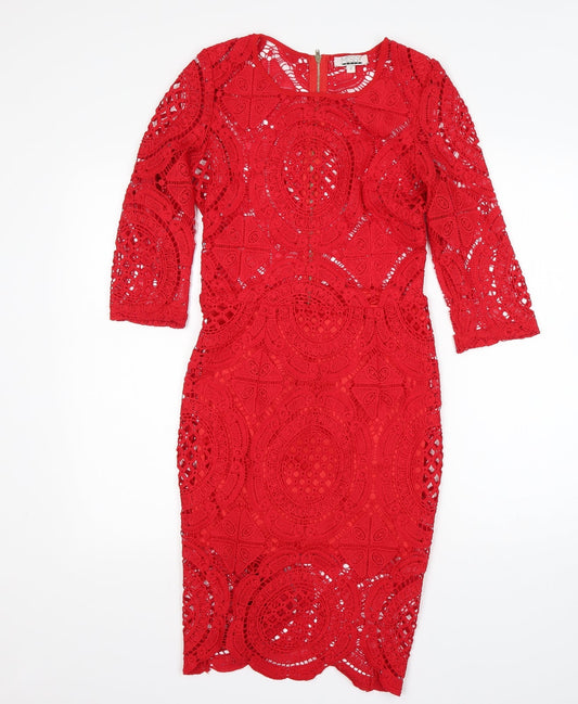 Missy Empire Womens Red  Polyester Pencil Dress  Size 8  Round Neck