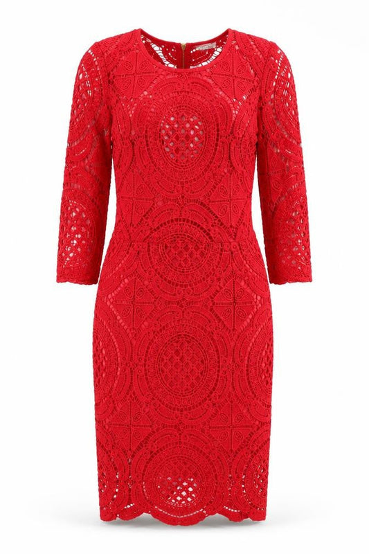 Front view of Missy Empire women’s red polyester pencil dress, size UK 8, round neck