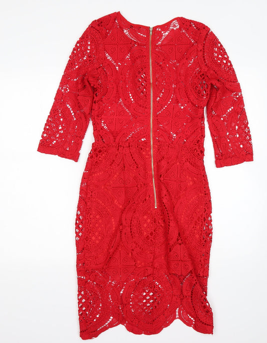 Missy Empire Womens Red  Polyester Pencil Dress  Size 8  Round Neck